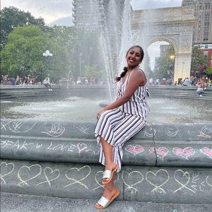 Blue/red/white jumpsuit, super silky, medium